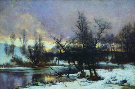 HUGH BOLTON JONES (American 1848-1927)  Winter Sunset Landscape, c. 1880  Oil on canvas