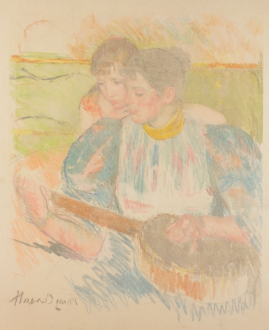 Mary Cassatt (1844 — 1926)  THE BANJO LESSON, 1894  Counterproof (pastel transfer)