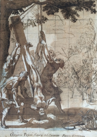 Gregorio Pagani (Florence 1559 -1605) Martyrdom of St. Peter Pen and brown ink and wash over black chalk, heightened with white gouache, squared in black chalk
